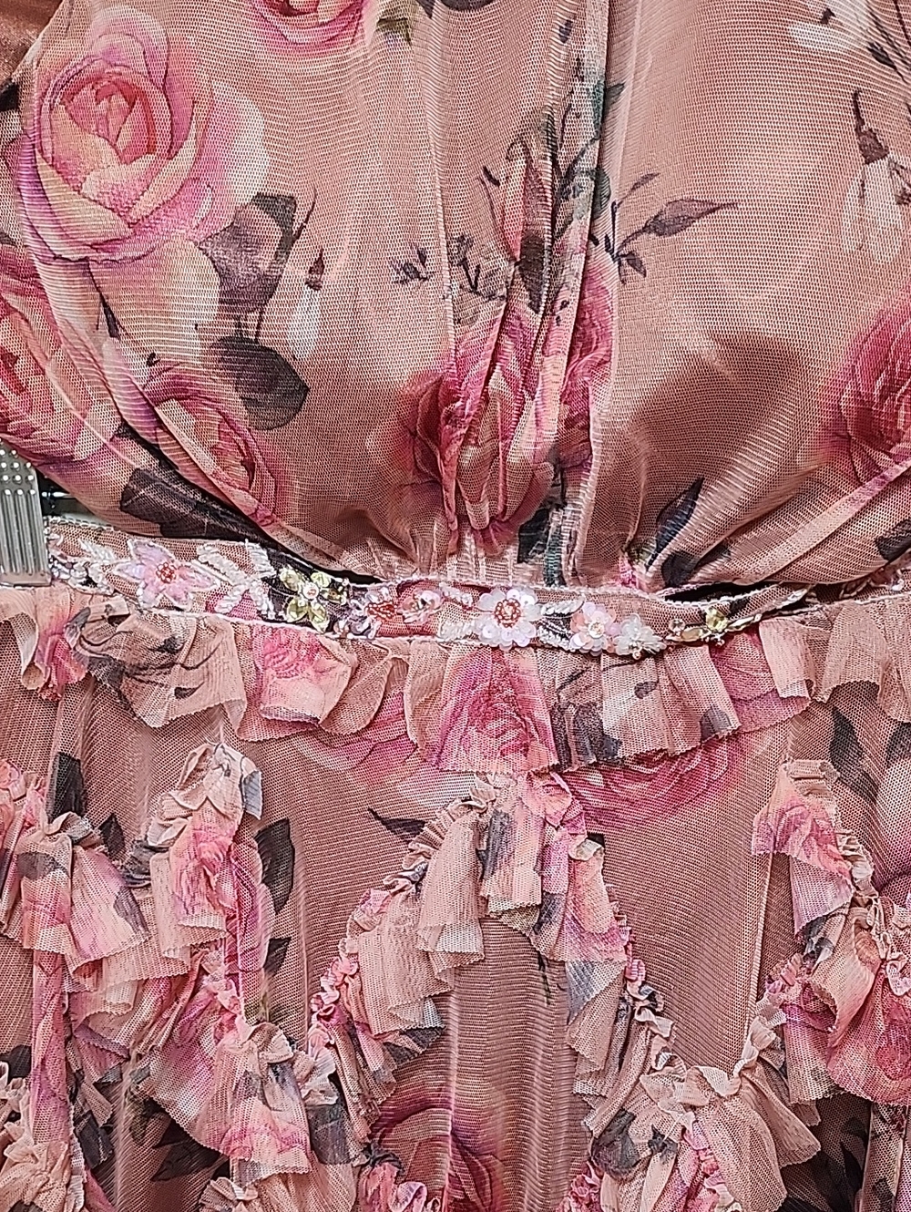 Mac Duggal Ruffled Cutout Halter Dustu Rose Floral Mini Dress Sz 6 - Picture 10 of 16